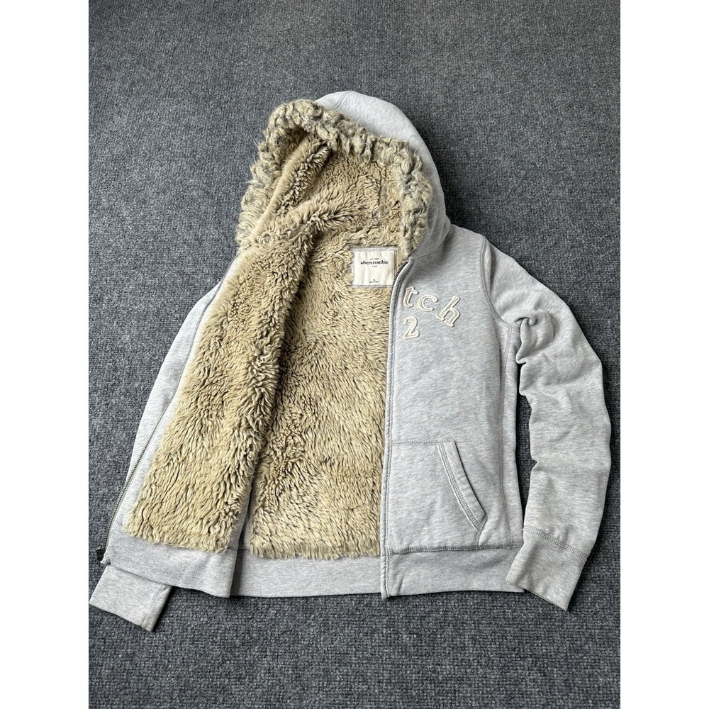 Womens Sherpa Lined Abercrombie Gray Full Zip Hoodie, Size S